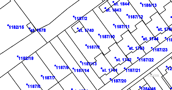 Parcela st. 1187/9 v KÚ Volary, Katastrální mapa