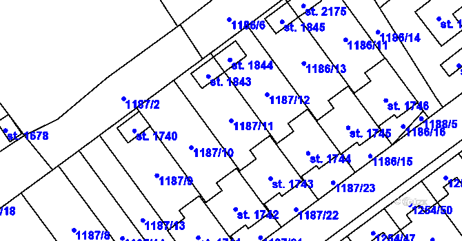Parcela st. 1187/11 v KÚ Volary, Katastrální mapa