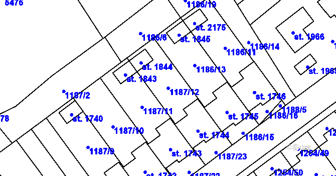 Parcela st. 1187/12 v KÚ Volary, Katastrální mapa