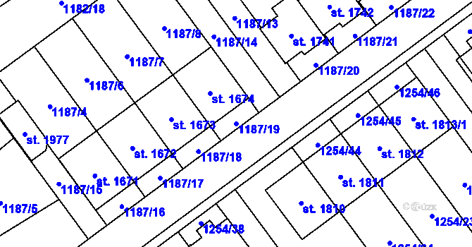 Parcela st. 1187/19 v KÚ Volary, Katastrální mapa