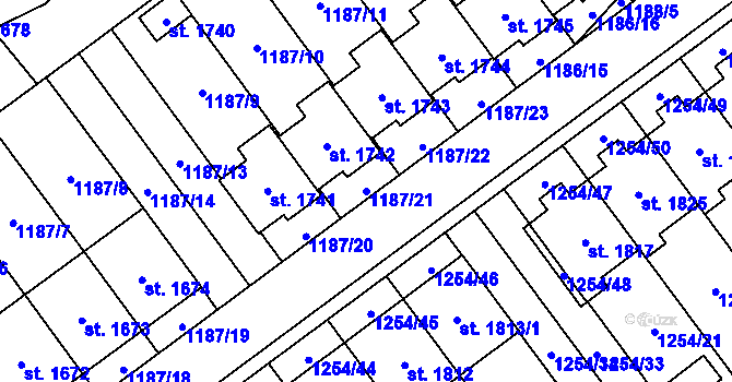 Parcela st. 1187/21 v KÚ Volary, Katastrální mapa