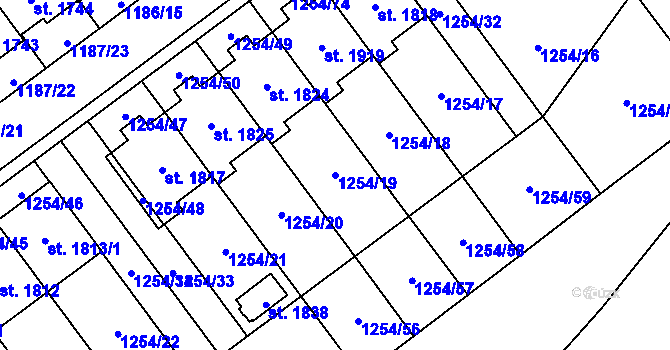Parcela st. 1254/19 v KÚ Volary, Katastrální mapa