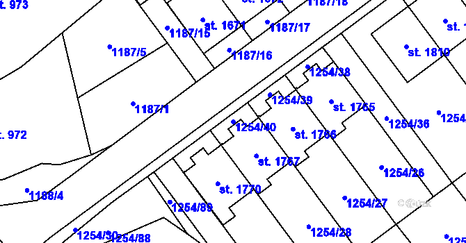 Parcela st. 1254/40 v KÚ Volary, Katastrální mapa