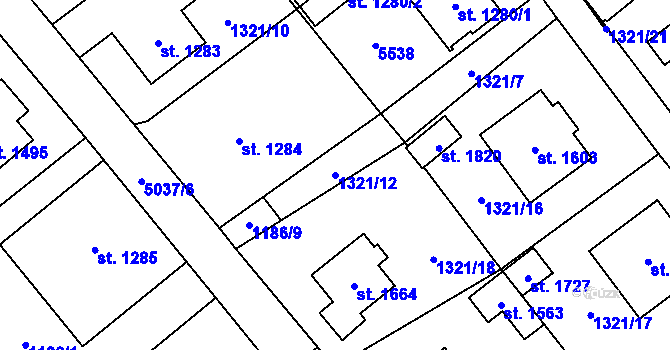 Parcela st. 1321/12 v KÚ Volary, Katastrální mapa