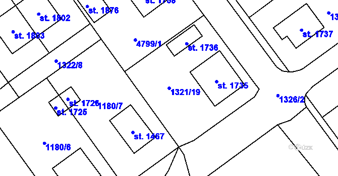Parcela st. 1321/19 v KÚ Volary, Katastrální mapa