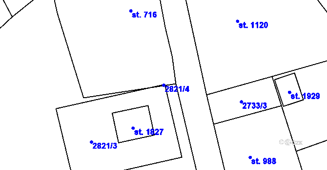 Parcela st. 2821/4 v KÚ Volary, Katastrální mapa