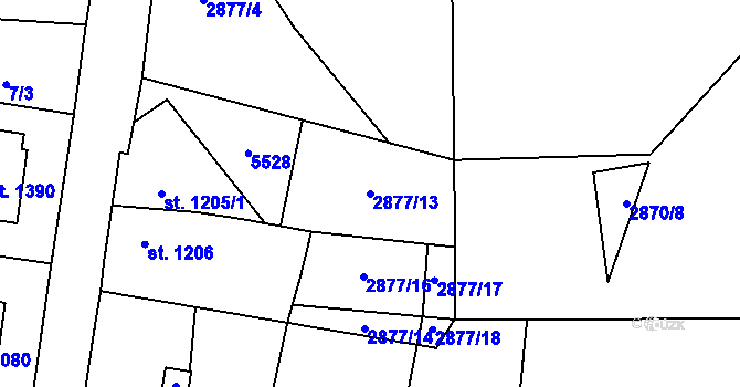 Parcela st. 2877/13 v KÚ Volary, Katastrální mapa