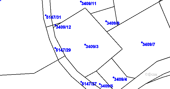 Parcela st. 3409/3 v KÚ Volary, Katastrální mapa
