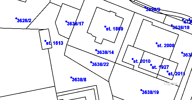 Parcela st. 3638/14 v KÚ Volary, Katastrální mapa