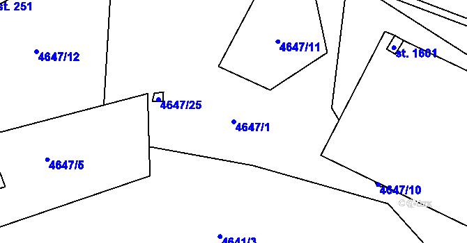 Parcela st. 4647/1 v KÚ Volary, Katastrální mapa