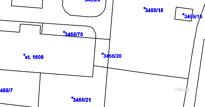 Parcela st. 3455/20 v KÚ Volary, Katastrální mapa