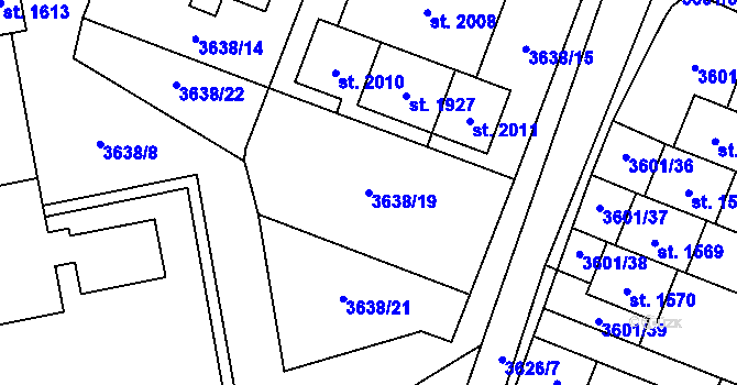 Parcela st. 3638/19 v KÚ Volary, Katastrální mapa
