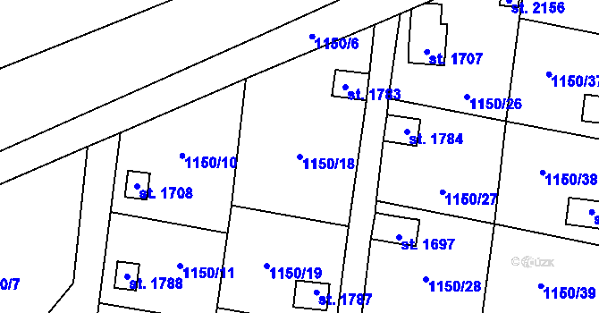 Parcela st. 1150/18 v KÚ Volary, Katastrální mapa