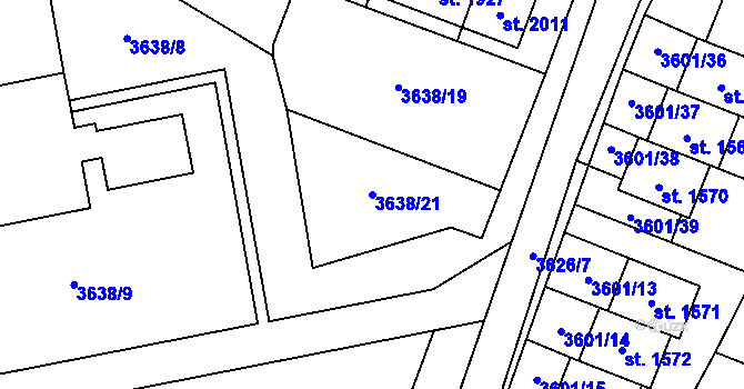 Parcela st. 3638/21 v KÚ Volary, Katastrální mapa