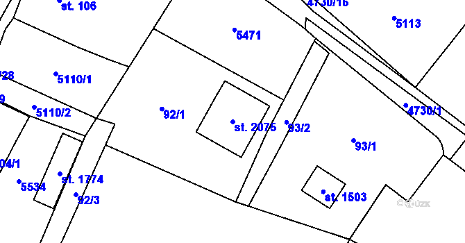 Parcela st. 2075 v KÚ Volary, Katastrální mapa