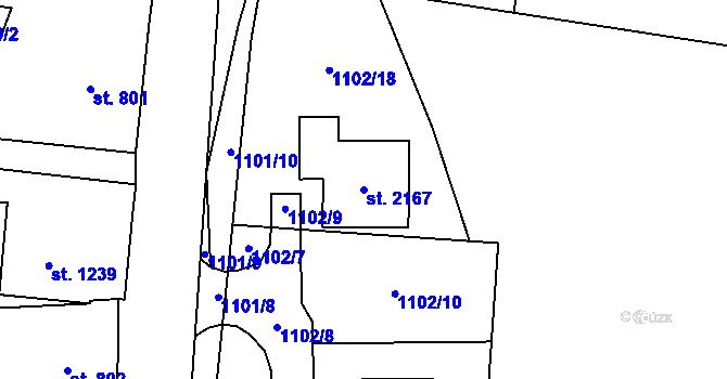 Parcela st. 2167 v KÚ Volary, Katastrální mapa