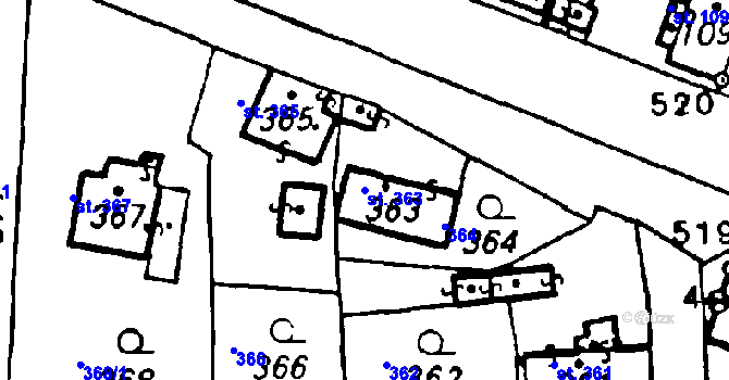 Parcela st. 363 v KÚ Volduchy, Katastrální mapa