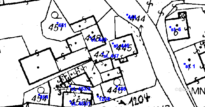 Parcela st. 447 v KÚ Volduchy, Katastrální mapa