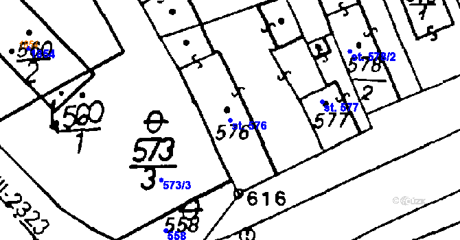 Parcela st. 576 v KÚ Volduchy, Katastrální mapa