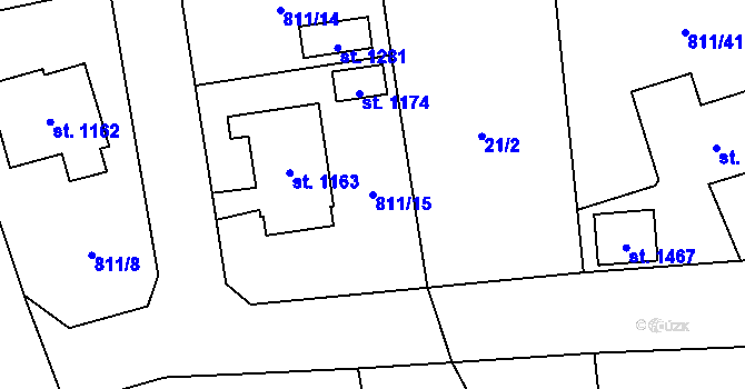 Parcela st. 811/15 v KÚ Volduchy, Katastrální mapa
