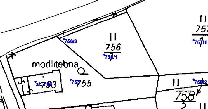 Parcela st. 756/1 v KÚ Volduchy, Katastrální mapa