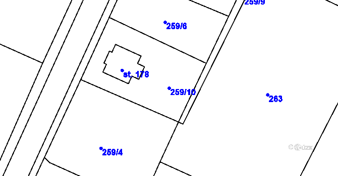 Parcela st. 259/10 v KÚ Voleč, Katastrální mapa