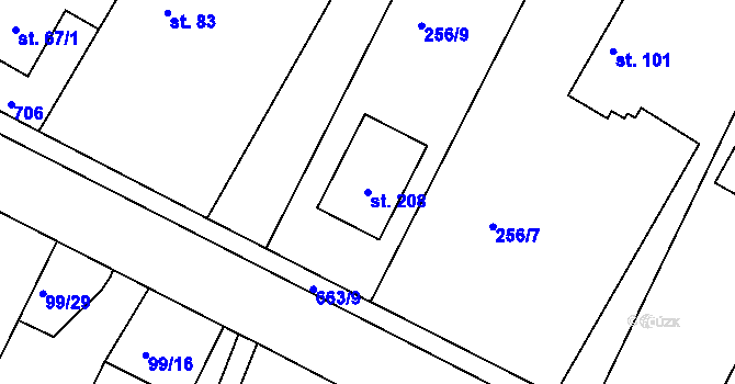 Parcela st. 208 v KÚ Voleč, Katastrální mapa