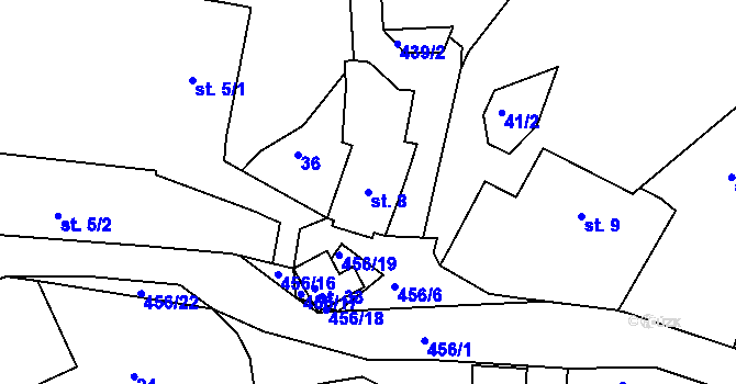 Parcela st. 8 v KÚ Pročevily, Katastrální mapa