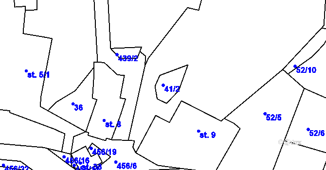 Parcela st. 41/2 v KÚ Pročevily, Katastrální mapa