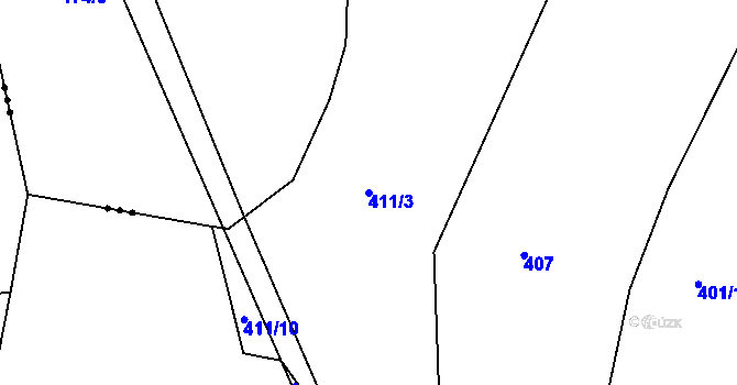 Parcela st. 411/3 v KÚ Pročevily, Katastrální mapa
