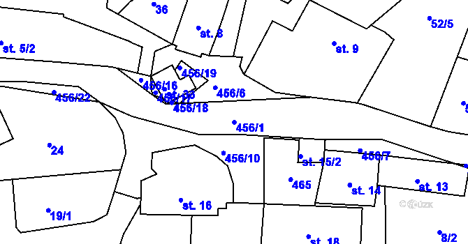 Parcela st. 456/1 v KÚ Pročevily, Katastrální mapa