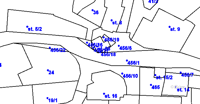 Parcela st. 456/18 v KÚ Pročevily, Katastrální mapa