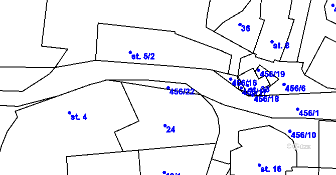 Parcela st. 456/22 v KÚ Pročevily, Katastrální mapa