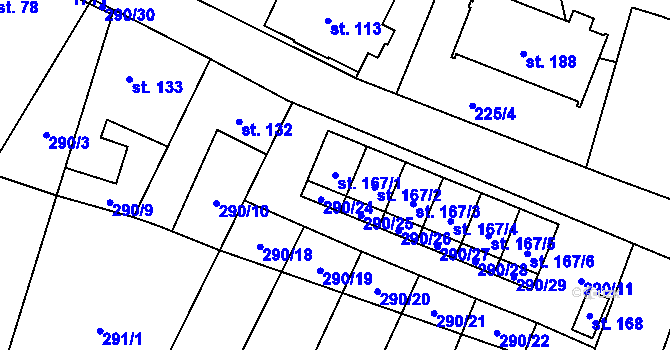Parcela st. 167/1 v KÚ Volenice, Katastrální mapa