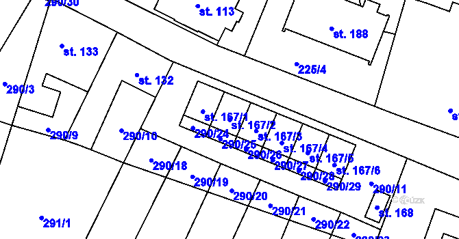 Parcela st. 167/2 v KÚ Volenice, Katastrální mapa