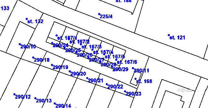 Parcela st. 167/5 v KÚ Volenice, Katastrální mapa