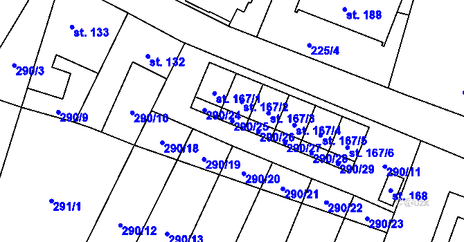 Parcela st. 290/25 v KÚ Volenice, Katastrální mapa