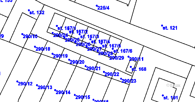 Parcela st. 290/28 v KÚ Volenice, Katastrální mapa