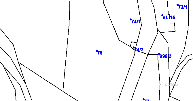 Parcela st. 75 v KÚ Debrné, Katastrální mapa
