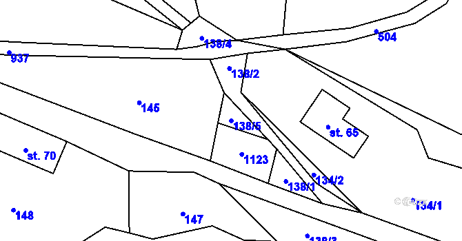 Parcela st. 138/5 v KÚ Debrné, Katastrální mapa