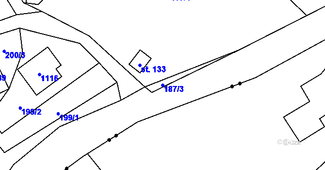 Parcela st. 187/3 v KÚ Debrné, Katastrální mapa