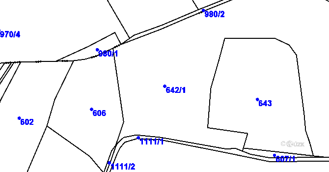 Parcela st. 642/1 v KÚ Debrné, Katastrální mapa