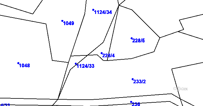 Parcela st. 228/4 v KÚ Debrné, Katastrální mapa