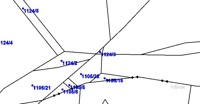 Parcela st. 1124/3 v KÚ Debrné, Katastrální mapa