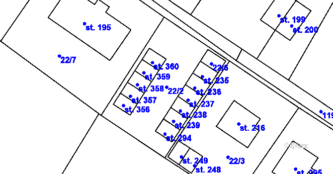 Parcela st. 22/2 v KÚ Voletiny, Katastrální mapa