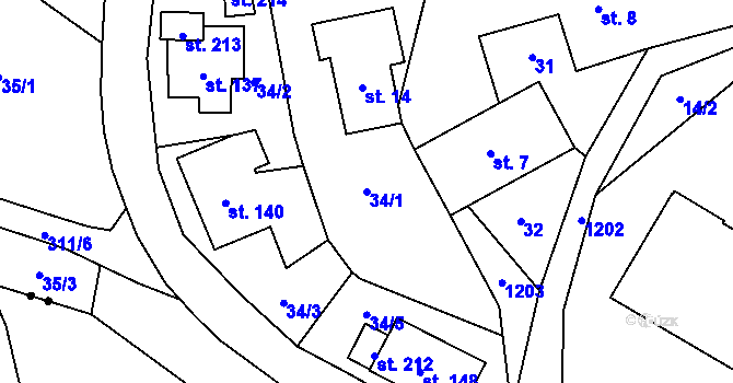 Parcela st. 34/1 v KÚ Voletiny, Katastrální mapa