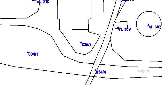 Parcela st. 835/8 v KÚ Voletiny, Katastrální mapa