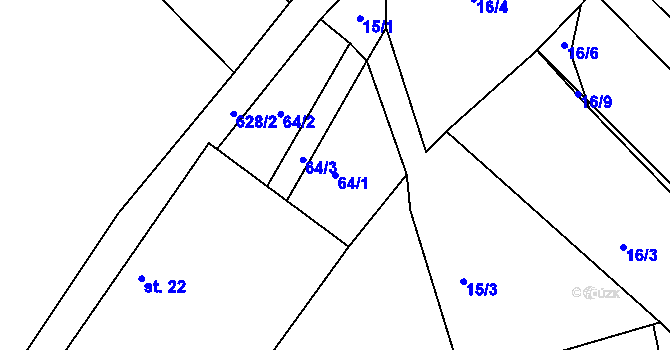 Parcela st. 64/1 v KÚ Volevčice u Telče, Katastrální mapa
