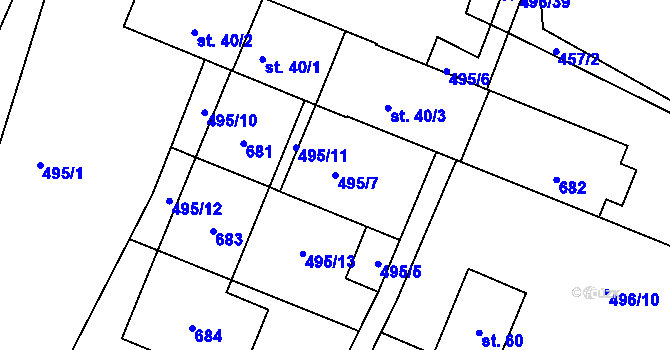 Parcela st. 495/7 v KÚ Volevčice u Telče, Katastrální mapa