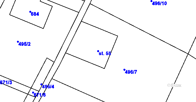 Parcela st. 55 v KÚ Volevčice u Telče, Katastrální mapa